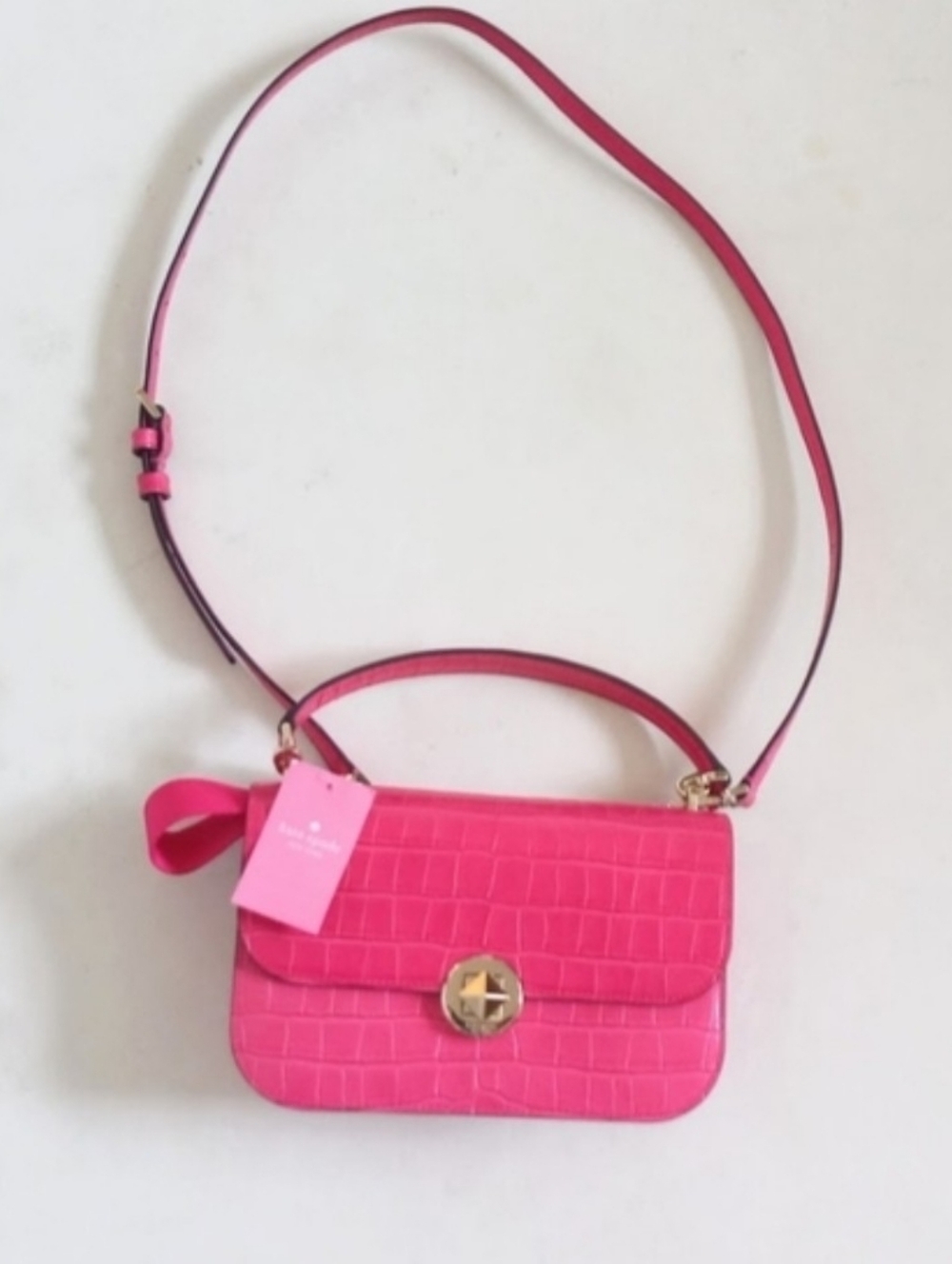 NWT Kate Spade pink Audrey leather croco embossed flap crossbody bag